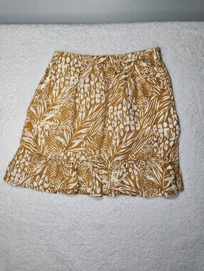 Christian Siriano Mustard and White Botanical Ruffle Mini Skirt